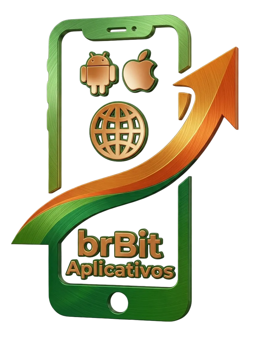 Logotipo em celular da empresa de desenvolvimento de aplicativos brBit Aplicativos